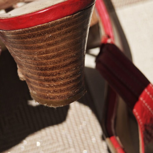J. Bournazos Athens leather sandals used, red-orange, size 40