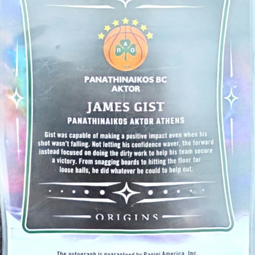 Panini Euroleague Origins 2025-2026 James Gist Panathinaikos autograph card