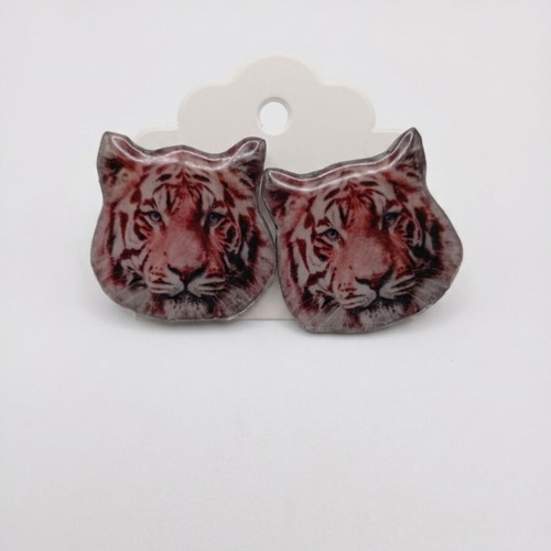 Handmade tiger earrings with steel clasp new, pink and silver