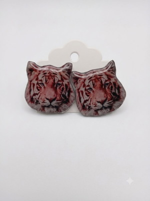 Handmade tiger earrings with steel clasp new, pink and silver