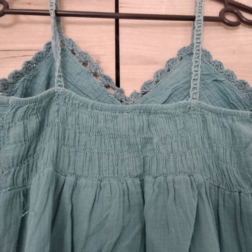 Blue summer dress used with knit chest and ruffle hem