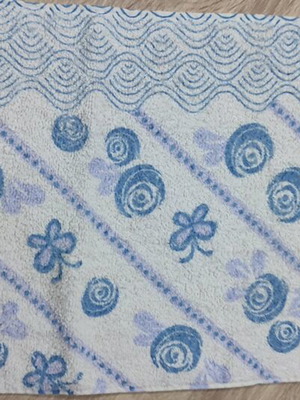 Cotton kitchen towel white and blue purple print like new