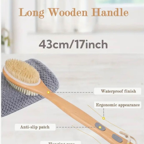 Double-sided bath brush new with soft bristles and long handle