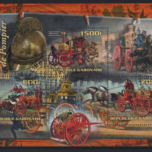 2022 Gabon Fire Trucks Stamps Feuillet and Mini Sheet new