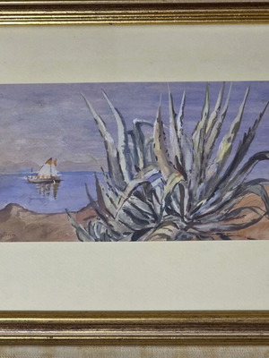 Angelos Giallina watercolor painting seaside landscape like new