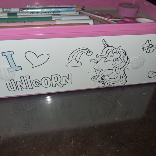 I Love Unicorn art supplies case, 42 pieces
