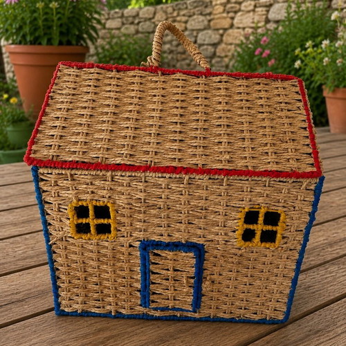 Handmade baptism box house-shaped basket