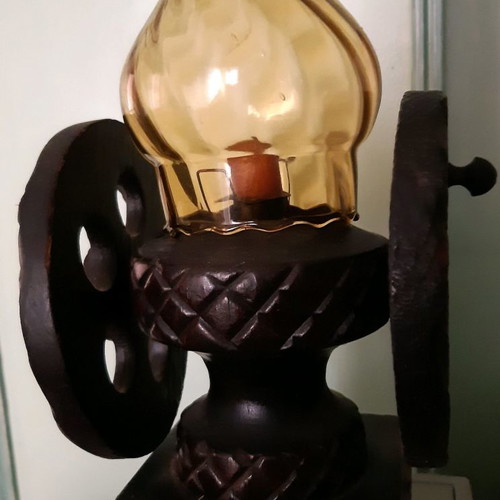 Wooden candlestick used, old traditional with wear