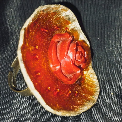 Handmade ring from leather and liquid glass new with adjustable size