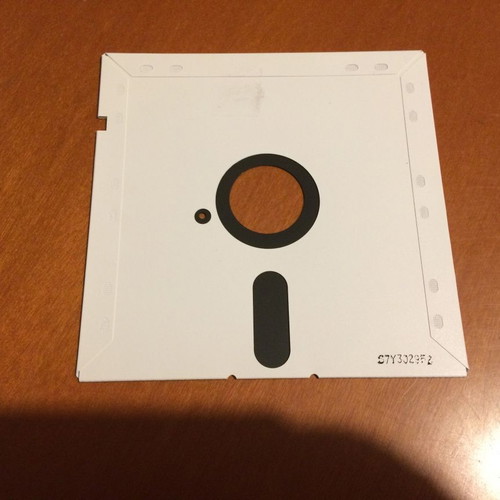 5.25-inch floppy disk used, white