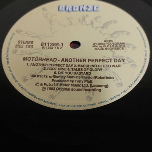 Motorhead Another Perfect Day LP like new, Greek copy 1983