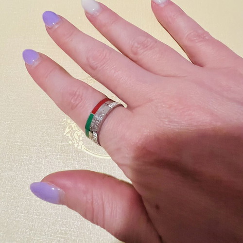 Steel ring with rhinestones, diameter 19mm, red and green