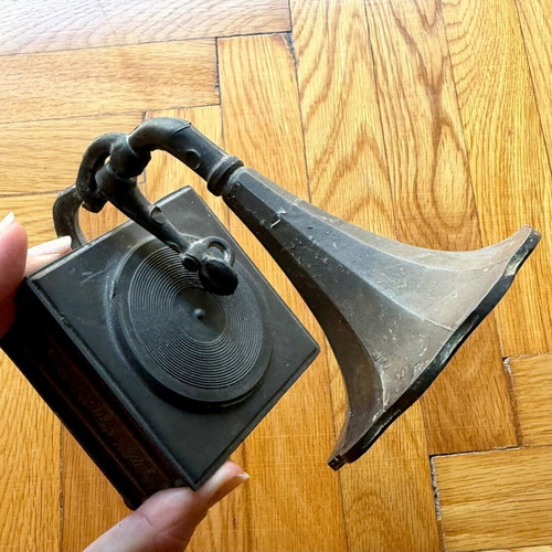Vintage metal gramophone miniature used, bronze finish
