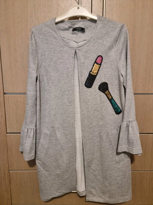 Ζακέτα γυναικεία Anel γκρι size M-L σαν καινούργιο με patches και βολάν