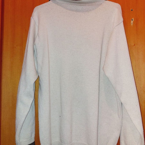 Men's long-sleeve polo pullover L-XL like new, white and beige