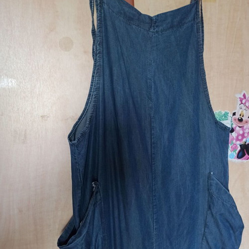 Women's blue denim jumpsuit, ankle length, loose fit
