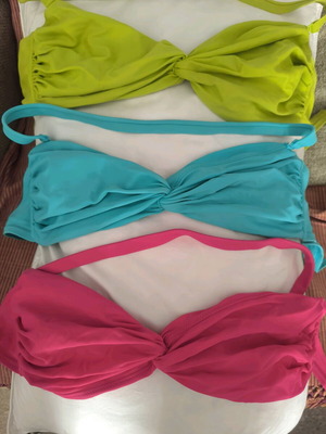 Strapless bikini tops set of 3, like new, turquoise, lime and pink