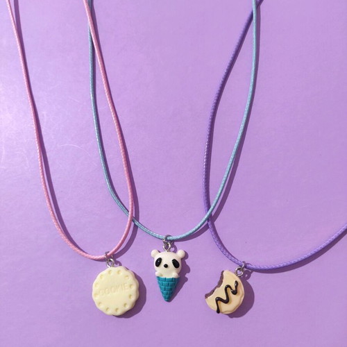Set of 3 kids' necklaces cookies and ice cream with gift steel candy ring new