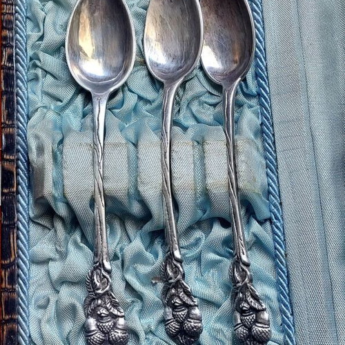 Handmade silver 800 spoons vintage set of 3 in good condition