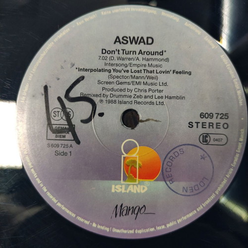 Aswad Don't Turn Around 12'' Vinyl Maxi Single used, reggae
