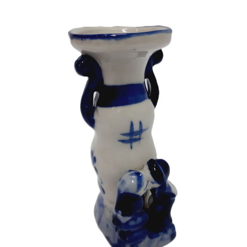 Holland Delft Blue vintage porcelain candlestick used, 1970s, 10 cm