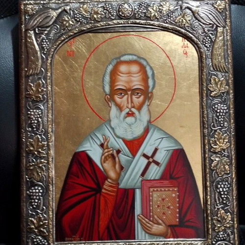 Saint Nicholas icon, authentic Byzantine silver and gold replica