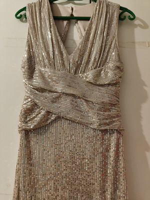 BSB dress with rhinestones and side slit, beige, size 44