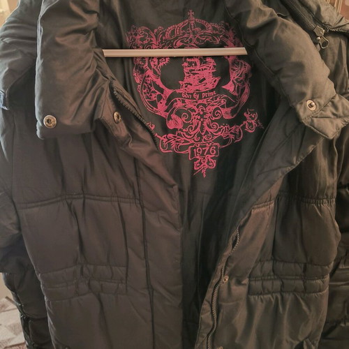 Black jacket with hood used, size large, slightly fitted