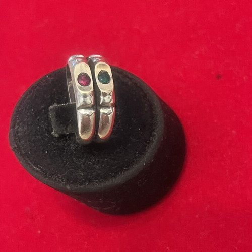 Silver gold 925 585 ring with ruby and emerald used, size 54