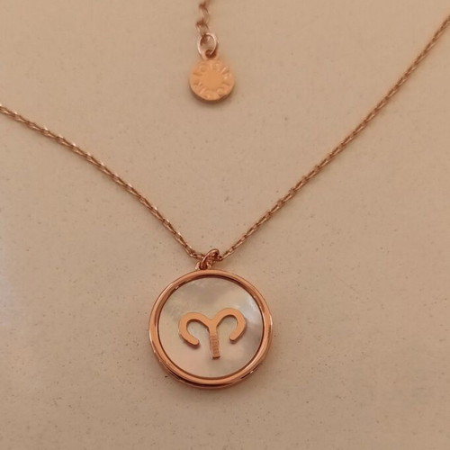 Loisir Aries zodiac necklace, rose gold steel, new