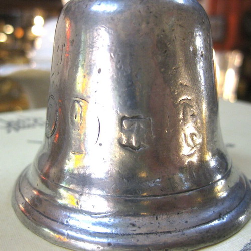 Pewter hand bell used, height 14 cm, diameter 6.8 cm