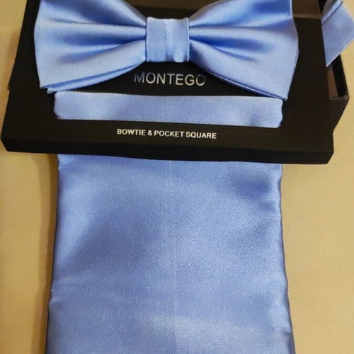 Montego silk bow tie and pocket square set new, blue
