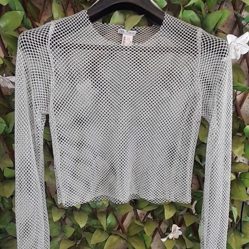 Zara iridescent mesh top, size M/L, gray