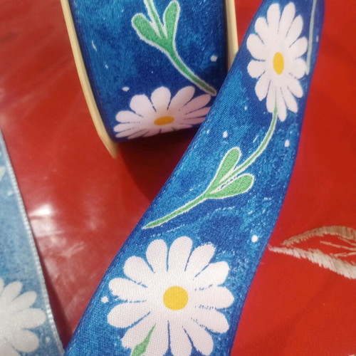 Cotton ribbon 10m new with flowers, 4 cm width