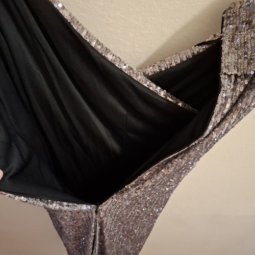 Zic Zac Midi Silver Sequin Dress New, Size M, Fitted, Off Shoulder