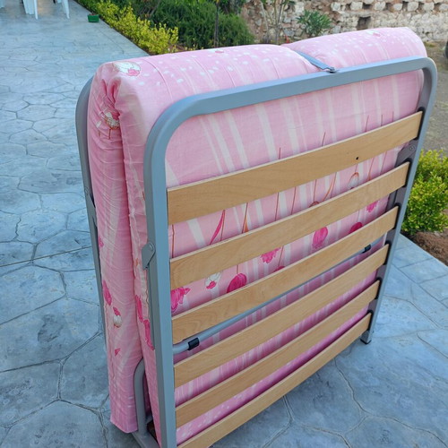 Folding bed frame 1.98x0.80m with wooden anatomical slats