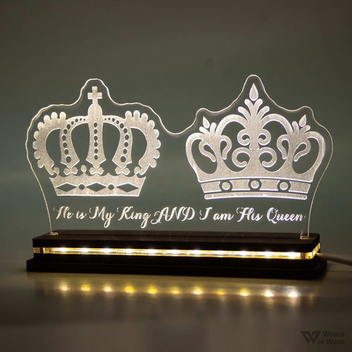King and Queen LED lamp handmade with wooden base and plexiglass new