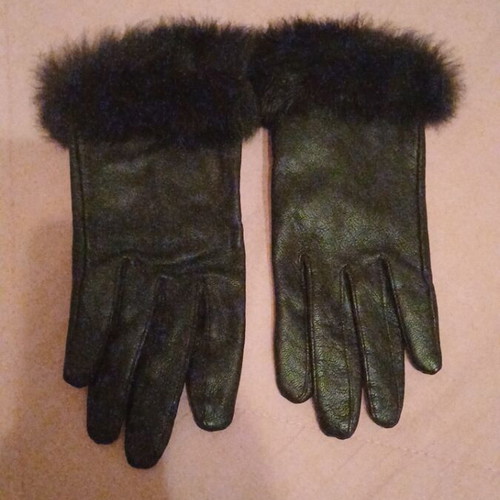 Leather gloves with fur trim, size S, new, brown