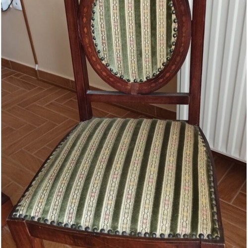 Chairs with marquetry like new, set of 2 with replaced fabric