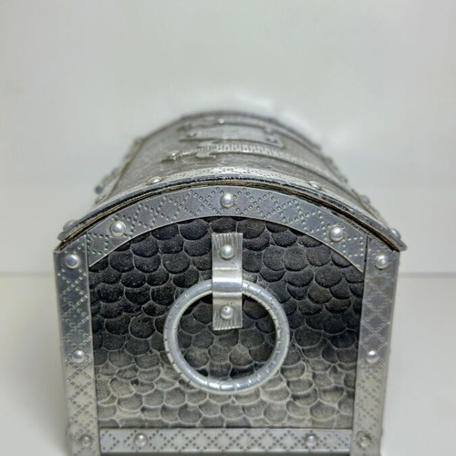 Metal Storage Chest used, Gothic style with medieval symbols