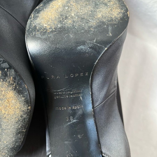 Pura López gray satin peep-toe pumps like new size 38