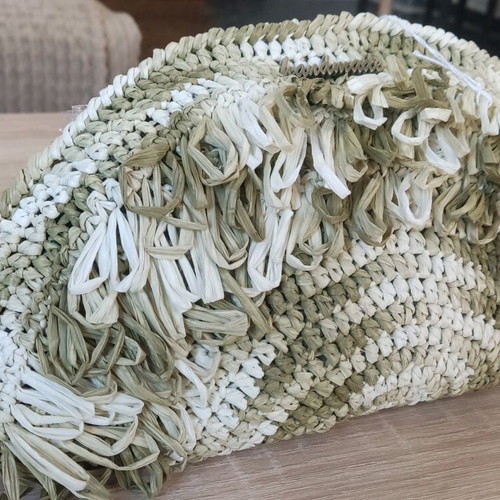 Straw semicircle clutch bag new, handmade