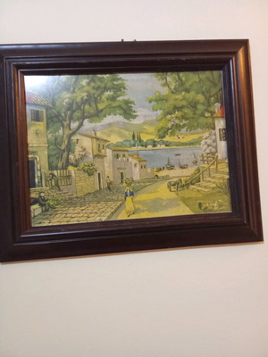 Old wooden frame with glass used, Greek village theme