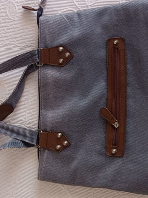 Shoulder bag used, grey denim with brown details