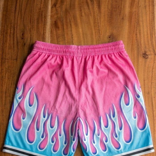 Vintage Style Mesh Basketball Shorts "New York Flames" new, pink and blue