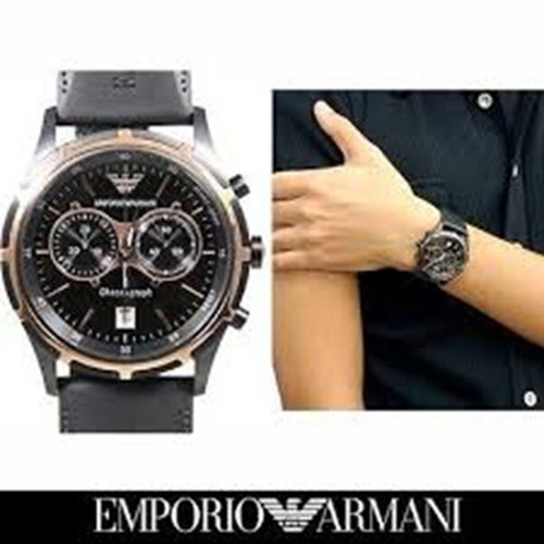 Emporio Armani men's wristwatch like new, black dial with gold accents