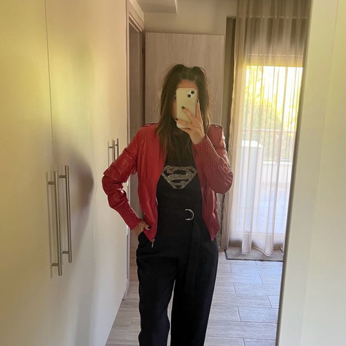 Leather jacket red new, size medium