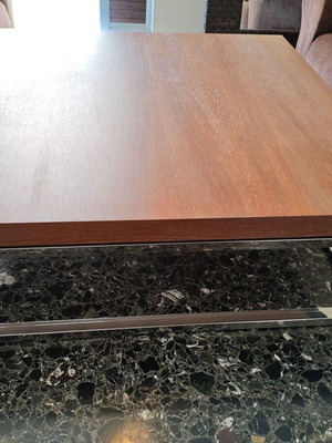 Wooden coffee table with metal base, 127x127 cm
