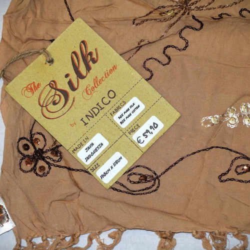 Handmade pareo with sequins silk and cotton blend beige and brown