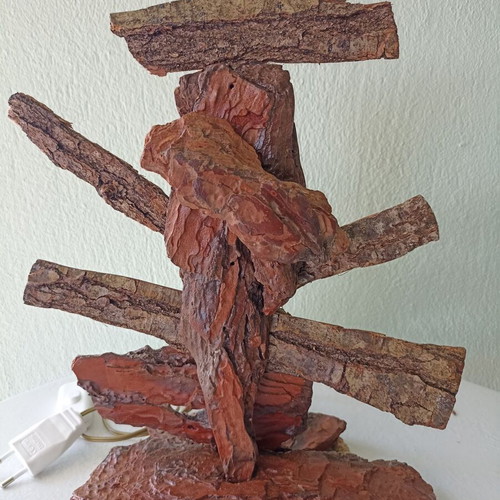 Handmade table lamp with tree bark new